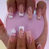 Falska naglar 24st långa ballerina franska falska rosa kärlekshjärta full täckning press på diy frigöring