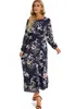 Vestidos casuais zaroy floral impressão mulheres chiffon vestido longo outono manga o pescoço a linha férias maxi boho praia vestidos robe