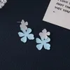 Orecchini pendenti VSnow coreano colore a contrasto blu smalto bianco fiore per donna Pendientes opaco pianta conchiglia fantasia
