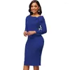 Casual Dresses Midi Dress Lady Solid High Maisted Long Sleeve Work for Women Office Elegant Formal Business Slim BodyCon Vestidos