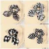 Hair Accessories Black White Plaid Rabbit Ear Scrunchies Elastic Bands Bow For Women Rope Ponytail Holder Girls Drop Delivery Product Dhjbx