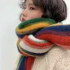 Sjaals Regenboog gebreide sjaal voor dames Winter Dikke kasjmier gestreepte sjaal en omslagdoek Mode Warme streetwear Foulard-wol voor meisjes 231030