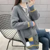 Women's Knits Tee Sweater Cardigans Plaid Color Contrast Autumn Winter Knitted Korean Loose Oversize Long Sleeve Elegance Sweet Casual Coats 231027