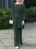 Etnische kleding Eid Mubarek Outfit Mode Pak Turkije Abaya Causale Broek Sets Moslim Lange Mouw Blouse Broek Dames Bijpassend
