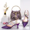 Dress Shoes Elegant Navy Blue Soft And Bags Diamond Chain High Heels Tassel Bucket Crossbody Bag With For Party Style 38-43