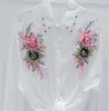 Damesblouses Lange mouw Lente Herfst Blouse Dames Zonbeschermend Doek Borduren 3D Bloemen Tops Runway Pearl Diamond Shirt H409