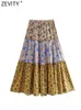 Skirts ZEVITY Women Fashion Patchwork Flower Print Pleat Ruffles A Line Midi Skirt Female Elastic Waist Bow Tied Vestidos Mujer QUN4507