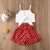 Kläder sätter sommar småbarn baby flicka kläder fast färg rem bowknot skörd toppar polka dot kort 2 st.