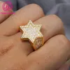 Custom Made Jewellery High End Luxury 14k Real Yellow Gold Iced Out Moissanite Hip Hop Star Ring for Men Wedding Engagement