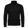 Herrtröjor 2023 Autumn/Winter Casual Fashion Versatile Slim Fit Bottom Shirt Polo Collar Solid Color Sweater Knit