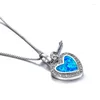 Anhänger Halsketten Weibliche Liebe Herz Ewige Halskette Blauer Feueropal Zierliche Silber Farbe Kette Für Frauen Hochzeit Schmuck