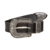 Belts Retro Carving Flower Jeans Belt Pu Leather Pin Buckle Waist Female Wide Strap Waistband Single Head Sash