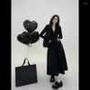 Casual Dresses PTKPCC Women Black Tunic Vintage Korean Style Party Simple Solid Holiday Inside Slim Elegant Tender