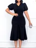 Casual Dresses Summer Chic Women Midi Folds Short Sleeve Tunics Dress Elegant Party Birthday Big Size Red Black Outfits