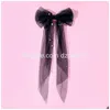 Acessórios de cabelo Long Ribbon Malha Bow Clips Elegante Imitação Pérolas Branco Preto Hairpins para Festa de Casamento Noiva Entrega Prod Dhoqy