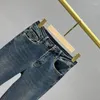 Kvinnors jeans beskurna denim Straight-benbyxor 2023 Autumn Stretchy Slim Jean Female Rhinestone Stitching Lace Femme