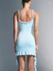 Casual Kleider Fantoye Sexy Backless Rüschen Kordelzug Frauen Kleid Blau Spaghetti Strap Geraffte Weibliche Sommer Dünne Elegante Party Club