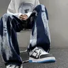 Men's Jeans Trendy Tie Dyed High Street Wide Leg Straight Streetwear Man Denim Hip Hop Male Casual Oversize Trousersb Vb65