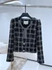 Women's Jackets 2023 Autumn Small Fragrant Short Wool Classic Plaid Tweed Coat Retro Bowtie Bubble Sleeve Outwear