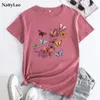 T-shirts Femmes 2023 Femmes Mode Tops Graphique Papillons Imprimer T-shirt O Cou À Manches Courtes Tee Coton Plus Pour