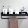 Półki łazienkowe łazienka Czarna półka z ręcznikiem przestrzeń aluminiowe półki narożne Rałk z ręcznikiem z haczykowym szamponem