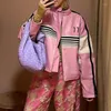 Damenjacken HEYounGIRL Mode Damen Rosa Jacke Kunstleder gestreift Kontrastfarbe Übergroßer Mantel Harajuku Punk Mäntel Hoch