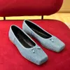 Top quality Denim leather Bowtie square toe pumps Ballet flats Shoes slip-on loafers womens sandal Luxury designer dress shoes Office shoes Black apricot denim