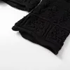 Maglia da donna T-shirt KEYANKETIAN Autunno Hollow Crochet Strap Maglione corto Boho Holiday Wind Flare Sleeve Nero Crop Top Cardigan in maglia 231027