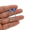 Dangle Earrings 2023 Summer European Women Simple Tennis Cz Chain Blue Teardrop Fire Opal Top Quality Tasseled Asymmetric Personality