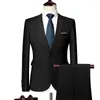 Ternos masculinos conjunto formal (jaqueta calças) de duas peças cor pura fino ajuste smoking negócios boutique moda roupas masculinas terno