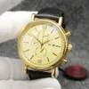 Top Fashion Quartz Chronograph Watch Men Gold Silver Dial 42mm Clássico Dia Data Design Cronômetro Cavalheiros Casual Relógio de Pulso Pulseira de Couro Relógio 576Q