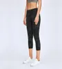 L25 Women Girls Yoga Cropped Pants Leggings Running Fitness Tights Solid Color Lady High Waist Sports Trousers7957181