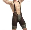 UNDUPTS MENS Kamuflaj Patchwork iç çamaşırı yüksek quanlity erkek bodysuits naylon ultra ince şeffaf güreş singlet