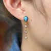 Dangle Earrings 2023 Summer European Women Simple Tennis Cz Chain Blue Teardrop Fire Opal Top Quality Tasseled Asymmetric Personality