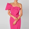 Fuchsia Sheath Prom Dress 2024 Big Bow Strapless High Slit Formal Evening Party Gowns for Black Girls Robe De Soiree Vestido Largo