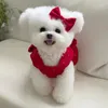 Cão vestuário inverno roupas para animais de estimação colete filhote de cachorro vestido de cachorro grosso com laço vermelho casaco jaqueta saia bichon festivo ano de natal roupas 231030