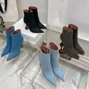 95 botas de tornozelo alto moda feminina zip denim botas de couro de bezerro saltos canelados designer sapatos de festa à noite calçados de fábrica