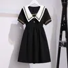 Flickaklänningar 2023 Autumn Kids Student Child Clothes Teenager School Sailor Bow JK randig Uniform Dress Girls Daily Wear 6 9 12 Yaer