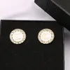 20style 18K Gold Bated Luxury Designer Double Letter Stud Earring Round Fashion Women Women Rhinestone Diamond Jewelry Brincho