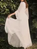 Elegant White Pink Evening Formal Dress V-neck Short Sleeves Chiffon A-line Pleats Backless Party Gown Prom Dresses 2024 Vestidos De Fieast