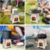 Poêles Poêle à bois de Camping Portable avec bois de chauffage léger pliant en acier inoxydable pour la randonnée en plein air voyage barbecue pique-nique 231030