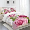 Set di biancheria da letto Set di tre pezzi con stampa artistica di fiori di rosa Articolo di moda per bambini o adulti per letti Copripiumini Federe