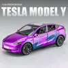 Modelo fundido a presión 1/24 Tesla Y 3 S Aleación Die Cast Toy Car Sonido y luz Coleccionables para niños Regalo de cumpleaños 231030