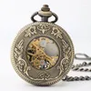 Relógios de bolso 10 pçs/lote Steampunk Bronze Oco Cavalo Relógio Mecânico Vintage Esqueleto Homens Presente Com Corrente