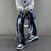 Men's Jeans Trendy Tie Dyed High Street Wide Leg Straight Streetwear Man Denim Hip Hop Male Casual Oversize Trousersb Vb65