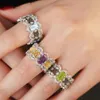 Bröllopsringar Natural Olivine Amethyst Topaz Solid 925 Silver Two Tone Lace Filigree Flower Ring 6305 231030