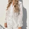 Kadın Bluzları 2023 Moda Beyaz Şifon Jacquard Dantel Gömlek Sonbahar Kış Kışları French Style Uzun Kollu Üstler Gevşek Çırpma Bluz 29080