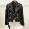 Couro feminino couro falso de alta qualidade est designer jaqueta feminina leão botões jaqueta de couro falso motocicleta motociclista jaqueta 231027