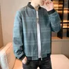 Männer Jacken Casual Mantel 2023 Lose Rundhals Plaid Jacke Baseball Tragen Männer