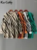 Chandails pour femmes Karsany Zebra Stripe Long pour femmes 2023 Pulls d'hiver Pull rayé en vrac Oversize Vert